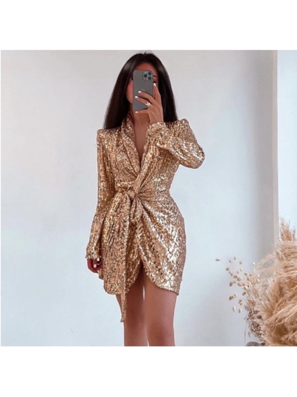 Zara gold sequin wrap dress